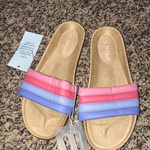 CAT & JACK 🐠 Colorful Slide Sandals Girls Size 2 | NWT - Picture 2 of 4